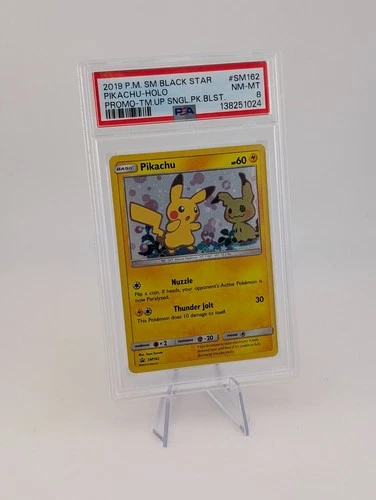 Pikachu Mimikyu Holo Team Up Promo 2019 Black Star Pokemon SM162 -PSA 8
