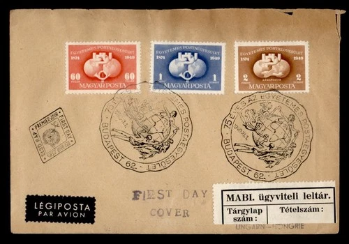 DR WHO 1949 HUNGARY FDC UPU 75TH ANIV COMBO M69786