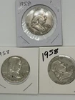 Lot of 3 1958 Franklin Half Dollars