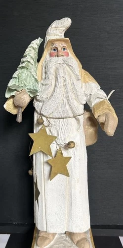 ‘93 House of Hatten Lrg 20” Winter White Peace Santa Tree Stars Denise Calla Vtg