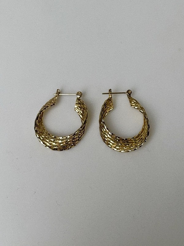 14k Yellow Gold Estate Thick Twisted Spiral 1.25” Hoop Earrings 5.0g Gorgeous! 