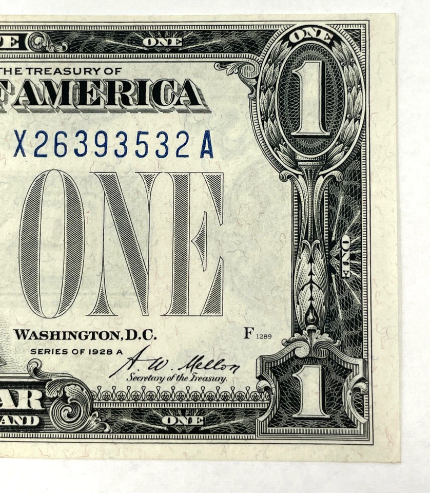 1928A $1 One Dollar BLUE Seal SILVER Certificate FUNNY BACK Crisp Unc Great Note - Image 2 of 4