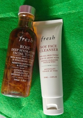 Fresh Rose Deep Hydration Facial Toner 3.3 oz & Soy Face Cleanser Sealed travel