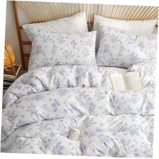 Blue Floral Duvet Cover White Floral Bedding Set 3 Pieces Queen Blue Flower