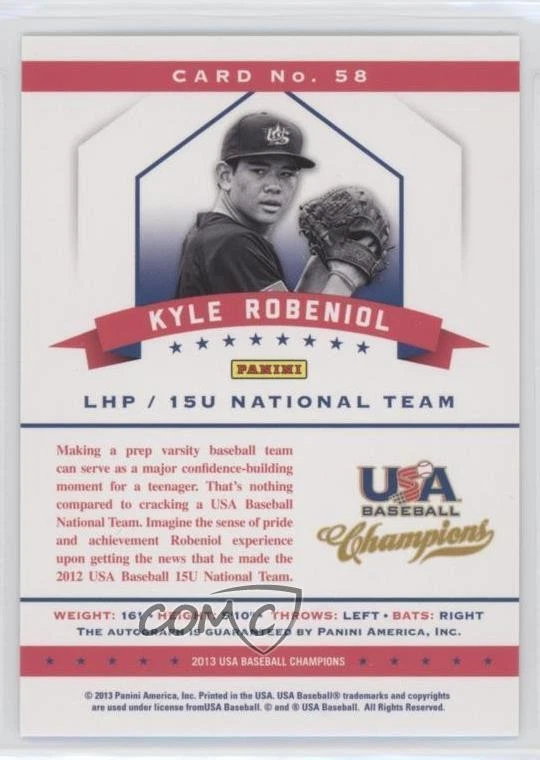 2013 Panini USA Baseball Champions /26 Kyle Robeniol #58 Auto - Image 2 of 2