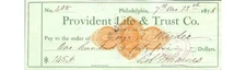 1876 Provident Life & Trust Co Check Philadelphia Germantown Saving Fund