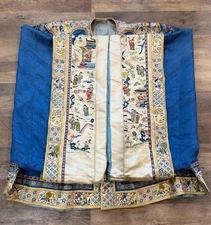 High Quality Rare Chinese Antique Silk Blue Jacket Robe W/ Amazing Sleeve Bands