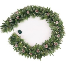 9ft Pre-Lit Christmas Garland, Pine with Frosted Pinecones, 8 Lighting Modes,...