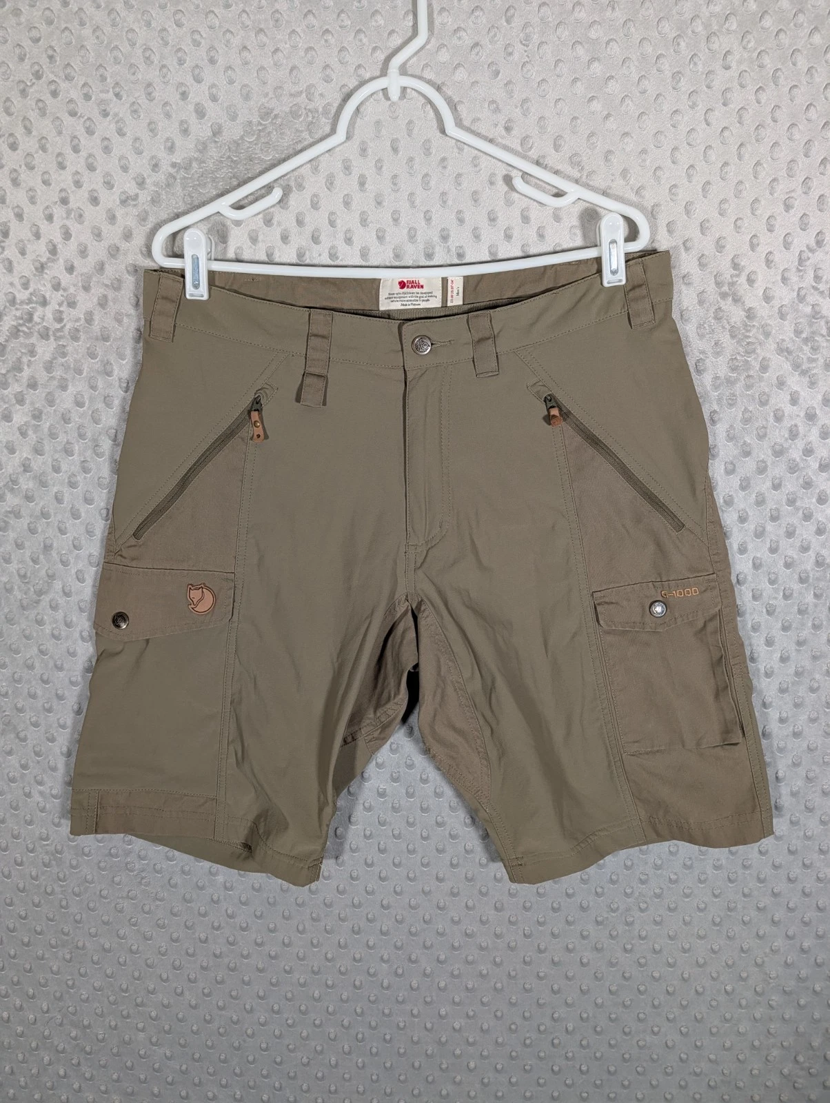 Fjallraven Abisko Shorts Mens 33-34" Olive Tan G-1000 Hiking Cargo 10" Inseam