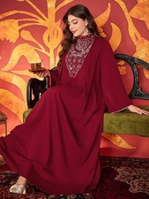 Elegant Women Long Dress Beaded Oversize Abaya Muslim Kaftan Evening Gown Turkey