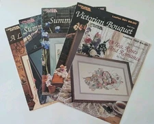Lot of 5 Vintage Leisure Arts Paula Vaughan Cross Stitch Leaflets