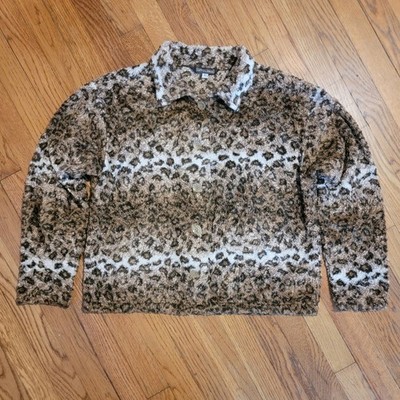 Supply & Demand Leopard Print Faux Fur Collard Button Front Women's Size Large