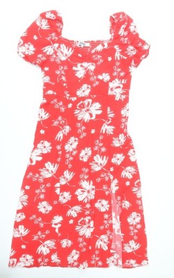 Diesel Damen Midikleid rot Blumen XL A-Linie Puffärmel Sommer