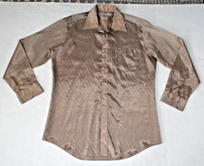 Vintage Leisure Shirt Charlie Romeo Sz 16 32/33 80s Shiny Beige Diagonal Stripe