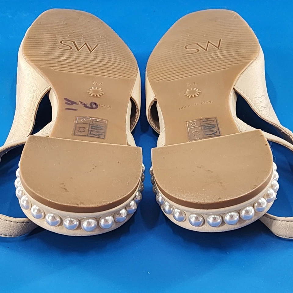 STUART WEITZMAN Cream Leather Pearls Slingback Sandals Size 7.5 AA - Image 4 of 4