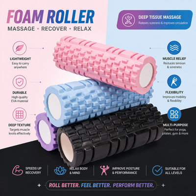 Schaumstoff Fitness Roller für Tiefengewebe Massage Gitter Muskel Triggerpunkt Muskeln