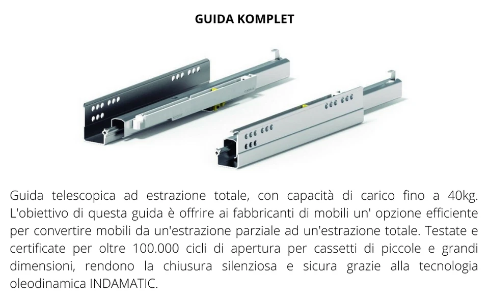 Guide Quadro Per Cassetto Estrazione Totale Clip 3D Portata 40Kg Komplet INDAUX - Immagine 3 di 4