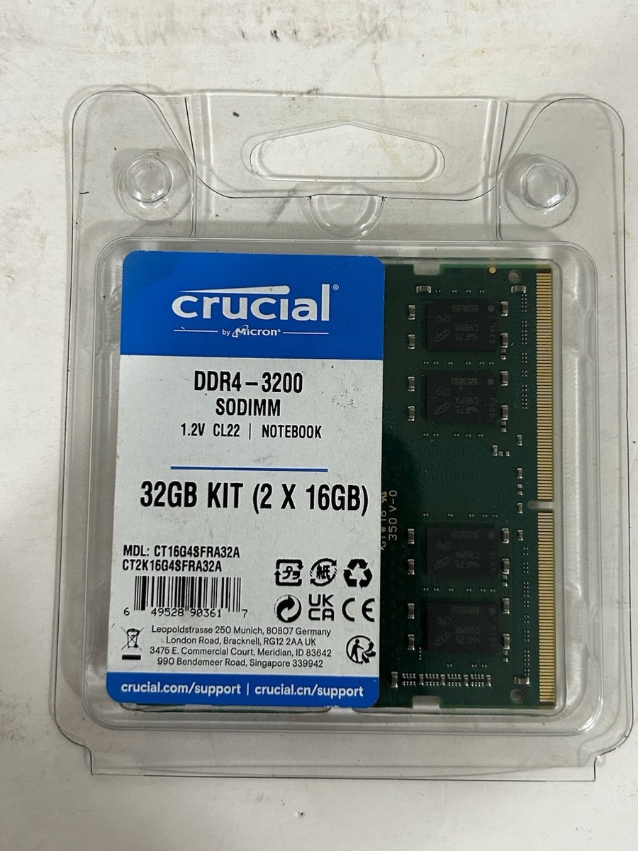 Crucial 32GB (2x16GB) 3200MHz 260-pin SODIMM DDR4 RAM Memory