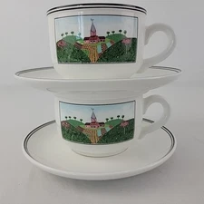 Villeroy & Boch Naif Mugs Coffee Cups Saucers Lot 2 Pair Tea Farm Duck GUC