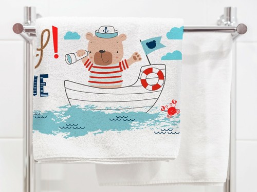 Kinder Handtuch maritim, Ahoi Matrose Bär, personalisiert, Geschenk Aquarell - Bild 2 von 4