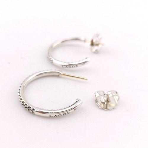 MINT Lagos Caviar Sterling Silver 1'' Inch Beaded 25'mm Hoop Earrings - Picture 3 of 16
