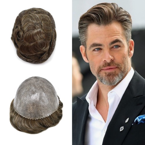 Mens Toupee Human Hair Systems Full Poly Thin Skin Hair Piece Replacement System - Picture 118 of 159