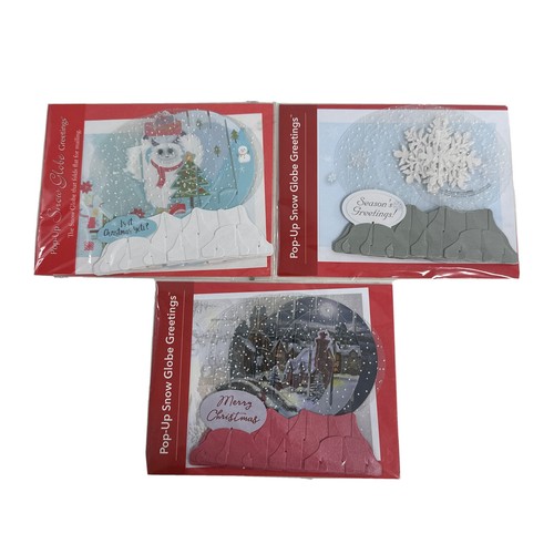 Pop up Snow globe Greetings (Set of 3) NEW Village/Snowflake /Yeti Glitter Fancy