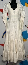 Vintage 70s Gunne Sax Dress 7 Bodice Corset Victorian Cottagecore Poplin Lace
