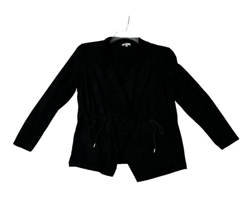 Jodifl Blazer Womens Medium Black Velour Open Jacket Drawstring Waist Pockets - 第 1/6 張圖片