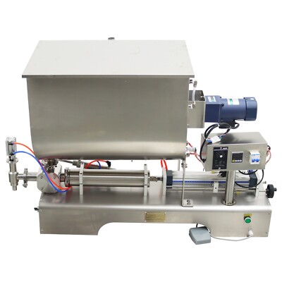 110V 100-1000ml Transverse Heating Mixing Paste Filling Machine 80L Hopper 1Head