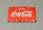 VINTAGE 12” COKE COCA-COLA SODA PORCELAIN SIGN CAR GAS TRUCK GASOLINE