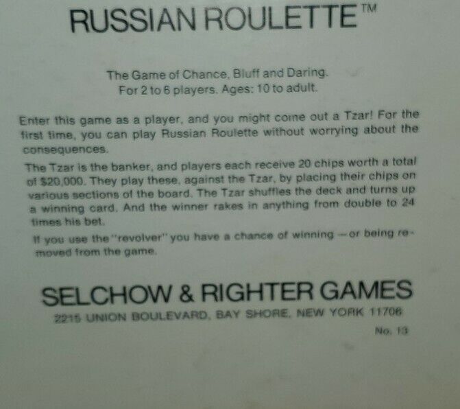 Vintage 1975 Russian Roulette Board Game, Complete & Great