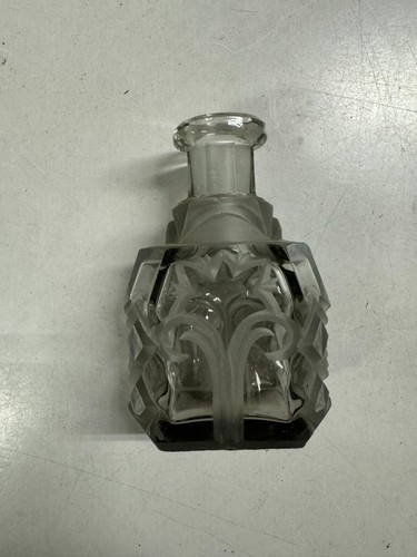 Antique Cut Glass Perfume Bottle with Floral Design - Grey Black Color - Picture 2 of 7