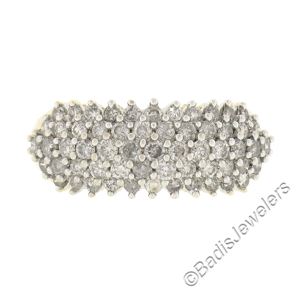 Estate 10K Two Tone Gold 1.0ctw Round Prong Set Diamond 5 Row Wide Band Ring - Image 4 of 4