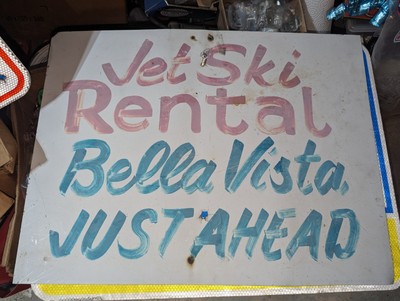 VTG 80s Jet Ski Rental Bella Vista 18 X 24 Beach Lake Man Cave Retro