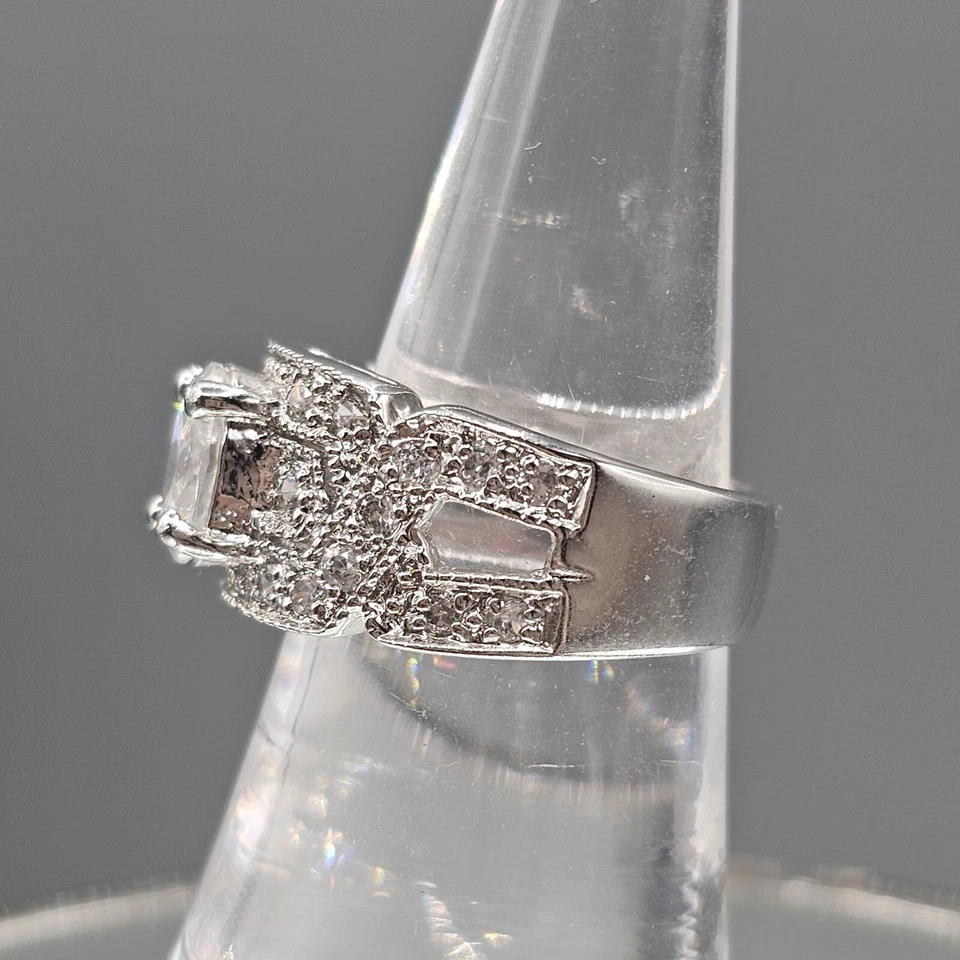 Anillo CWE Charles Winston Plata de Ley 925 Circonitas Cúbicas Art Deco Talla 6.75 Foto 4 de 4