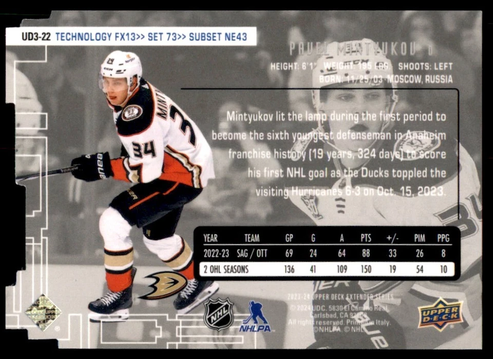 2023-24 Upper Deck Extended Series Pavel Mintyukov #UD3-22 - Image 2 of 2