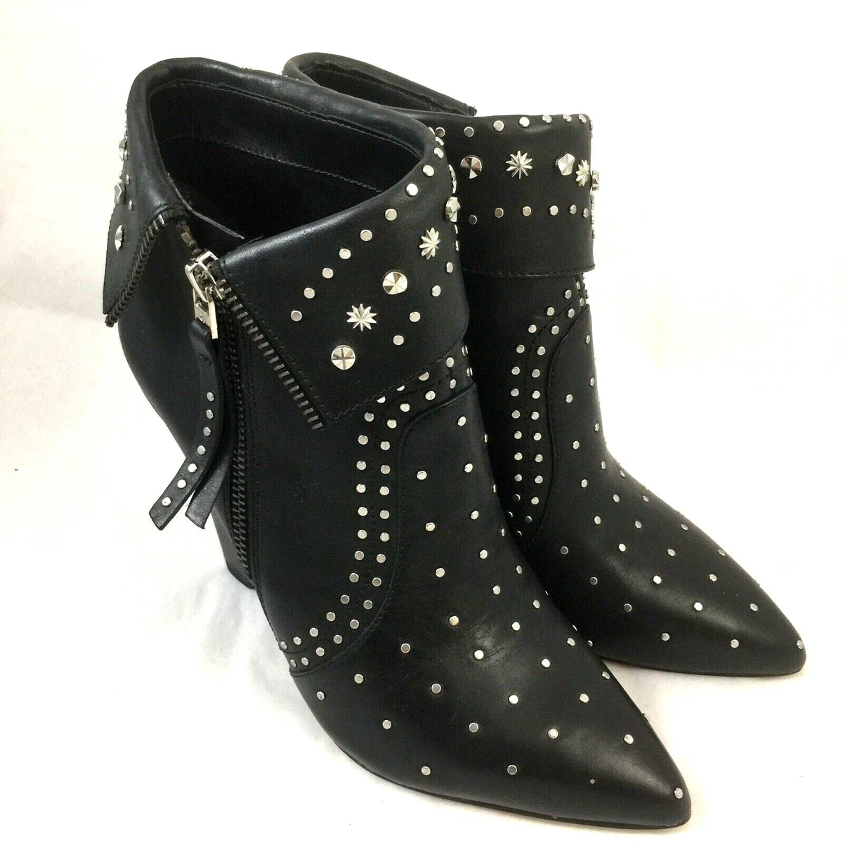 Sam Edelman Royce Studded Leather Ankle Boot Bootie Black Metallic