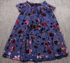 En Creme Boho Peasant Shift Dress Smocked Puff Sleeve Velvet Flowers Women's S