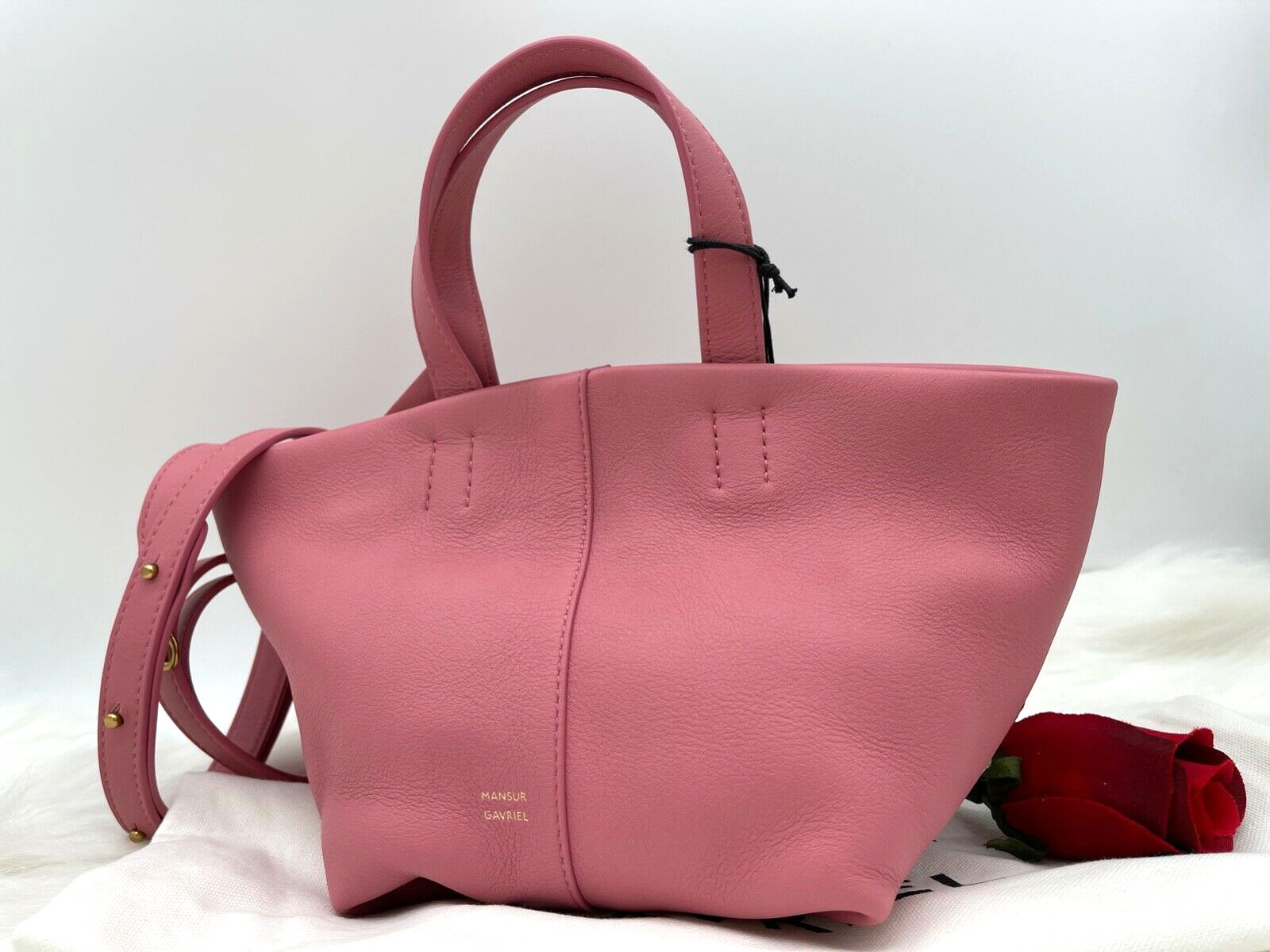 AUTH NWT $495 Mansur Gavriel Women's Tulipano MINI Pebbled Leather Bag In Peony