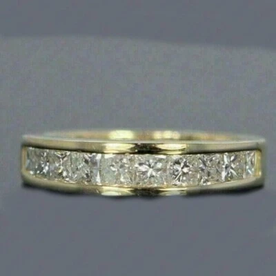 1.50Carat Princess Cut Lab Diamond Engagement Band Style 14K Yellow Gold Plated - image 1 of 4