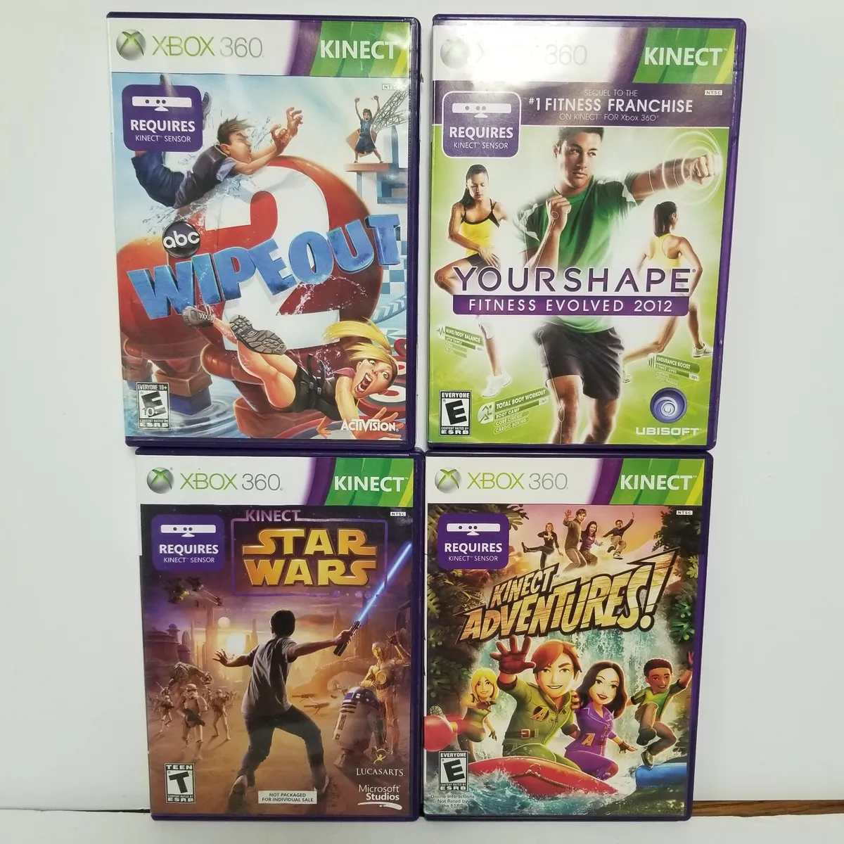 Lot of 4 XBOX 360 kinect games, wipeout, adventures, star wars, your shape.