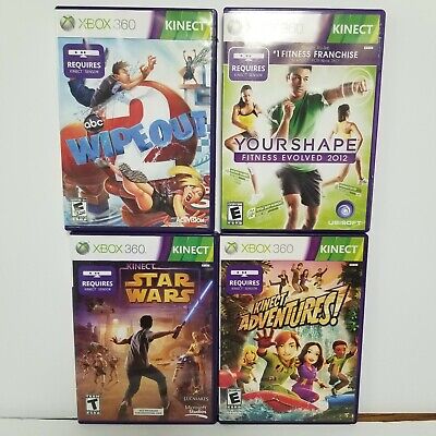 Lot of 4 XBOX 360 kinect games, wipeout, adventures, star wars, your shape.  