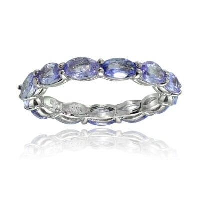 Sterling Silver Tanzanite Eternity Band – 5x3mm Oval-Cut Stones, Size 9, Nickle-Free & Tarnish Resistant - View #2