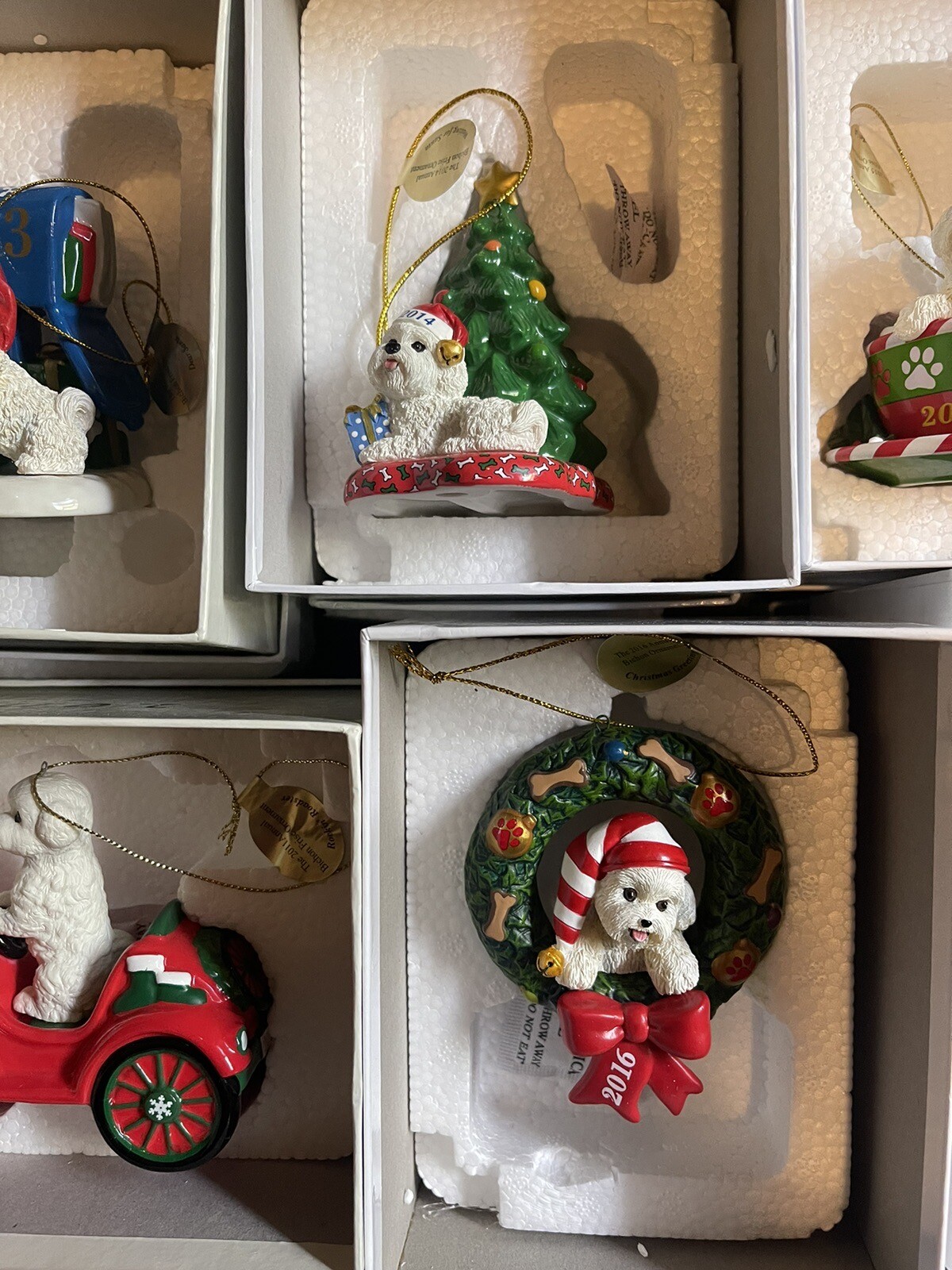The Danbury Mint Bichon Frise Dog Christmas Ornament Lot Of 10 eBay