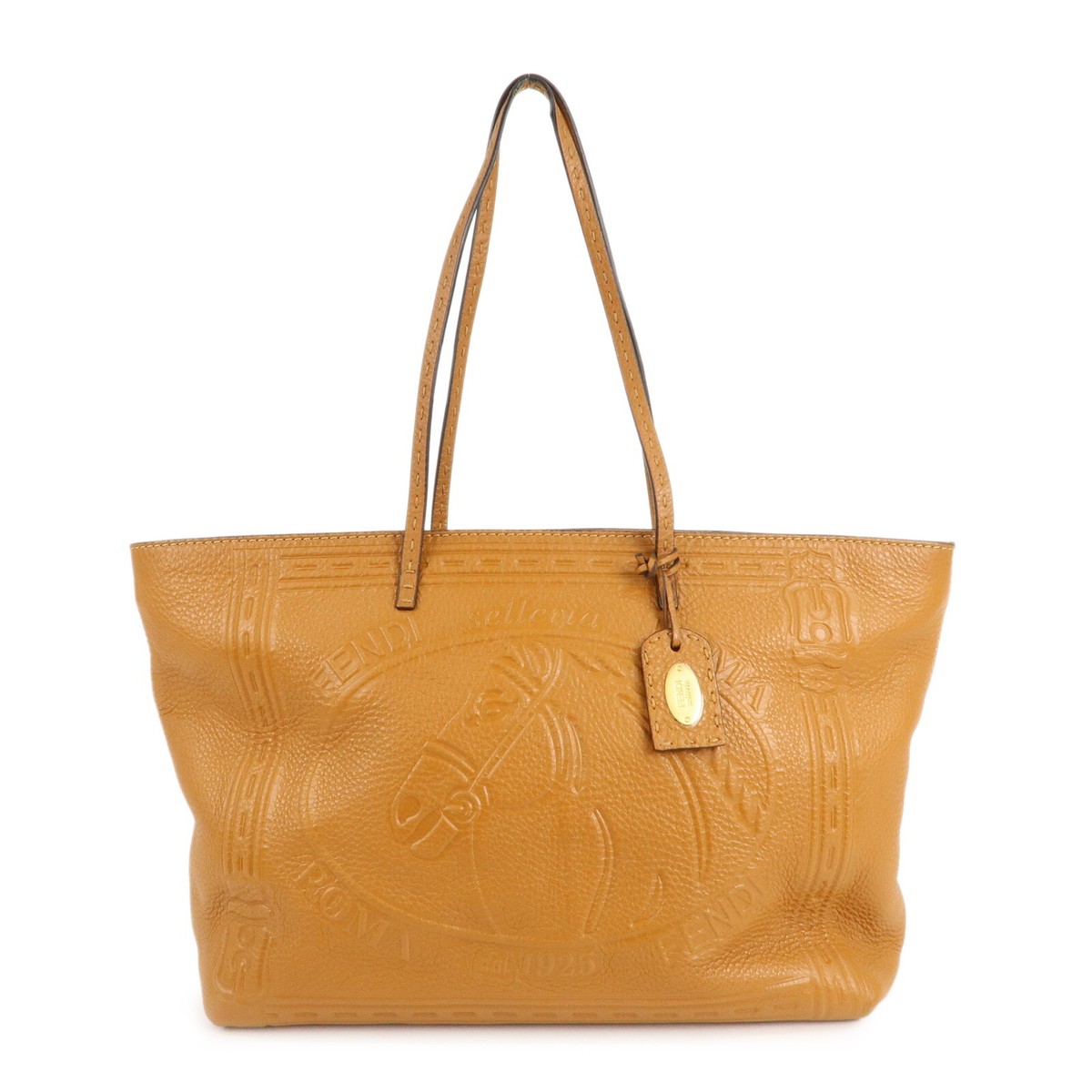 Auth FENDI Selleria Tote Bag Shoulder Bag Brown Leather