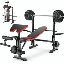 Adjustable Folding Weight Bench 6-in-1 Workout Bench Set with Barbell Rack 600lb