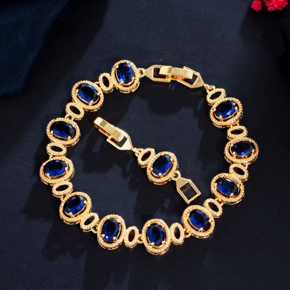 Elegant Dark Blue CZ Tennis Round Chain Link Bracelet Bangle Elegant Dark Blue CZ Tennis Round Chain Link Bracelet Bangle
