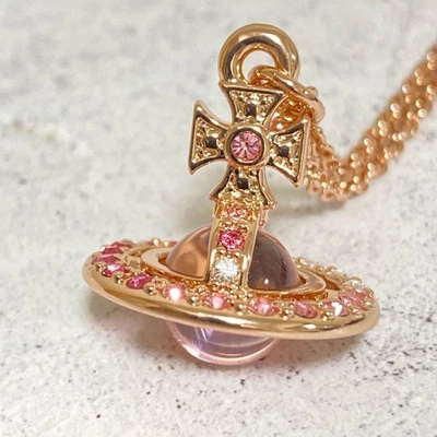 Vivienne Westwood Tiny Orb Necklace Pendant Pink Gold Top with box