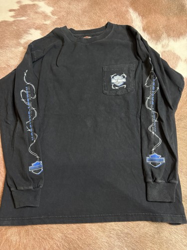 Vintage Harley Davidson Long Sleeve Shirt Flames Chrome Tribal Y2K Sz Large